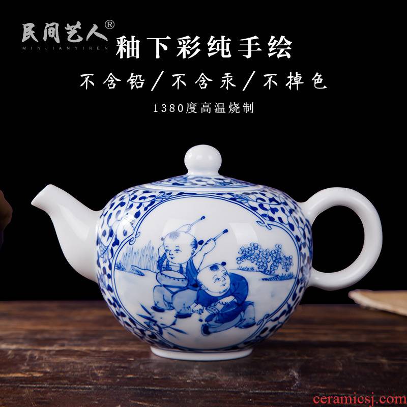Jingdezhen ceramic hand - made little teapot manual blue - and - white kung fu tea tea pot of tea kettle package mail