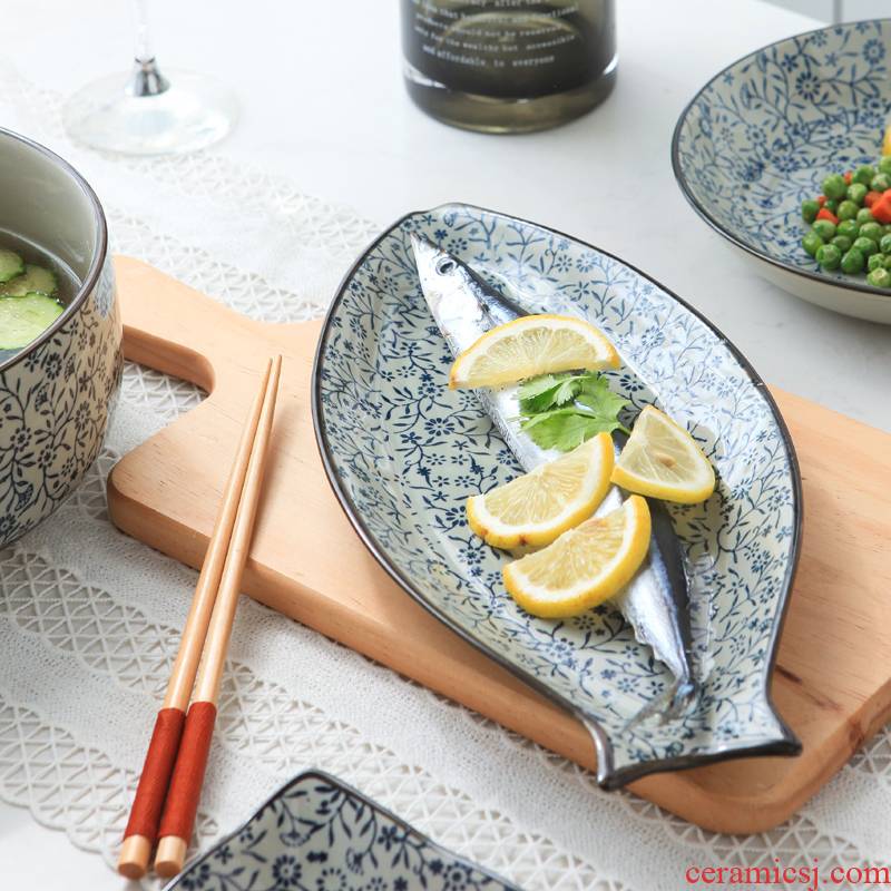 Japanese household fish plate tableware ceramic plate large household food dish fish dish jingdezhen creative steamed fish dishes