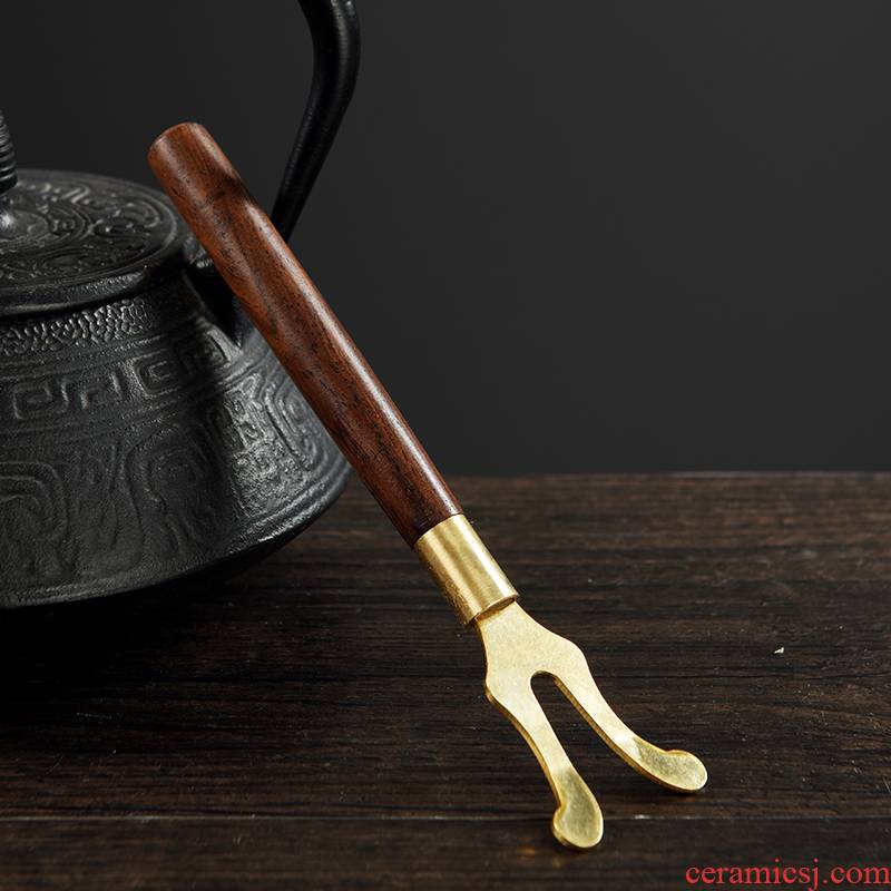 Art of ebony herringbone copper pot fork household time tea accessories special iron pot lid Japanese tea taking