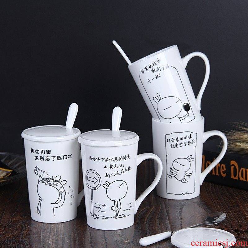The Custom white girl dormitory cups with cover with a cover on move ceramic tea cups porcelain spoon cartoon ceramic cup