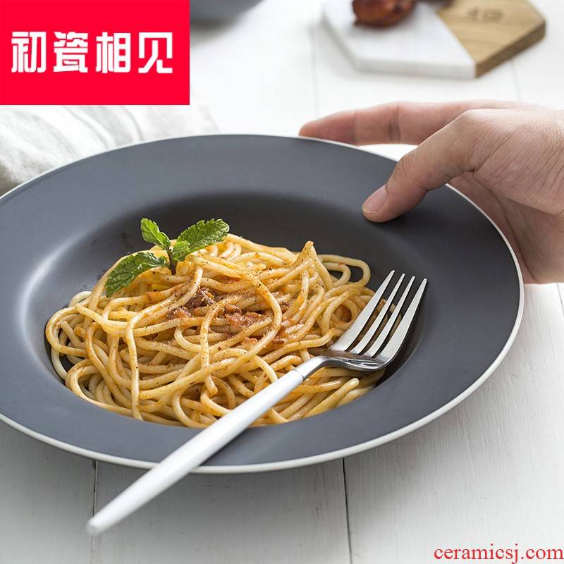 Meet early porcelain glaze color pasta dish ceramic Nordic dinner plate under straw plate of creative deep dish western - style pasta