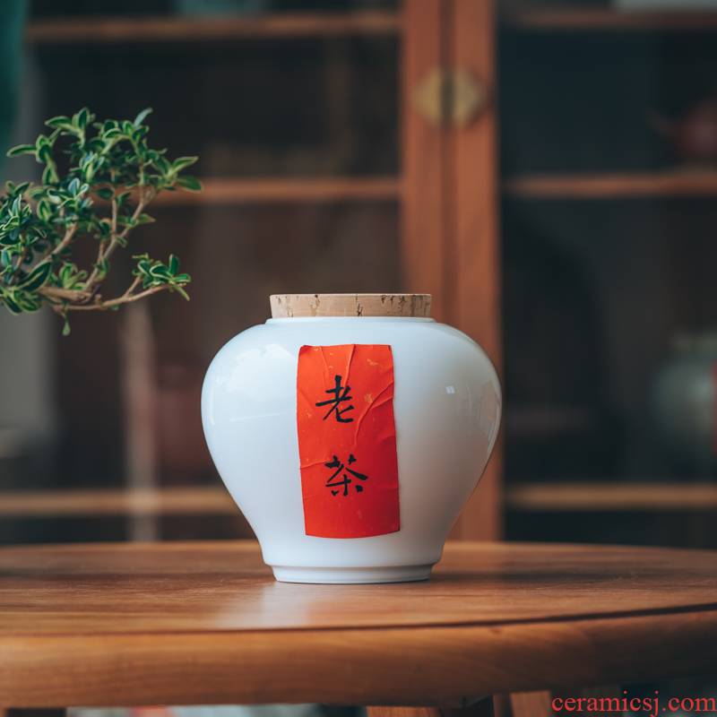 Lane. MuHai. Ceramic white moistureproof shading seal caddy fixings tea POTS awake kung fu tea tea warehouse