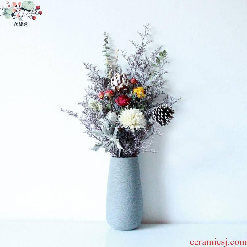 Natural dried flowers suit 】 【 sen is dried flower bouquets of true ceramic vases, suit the desktop furnishing articles home decoration