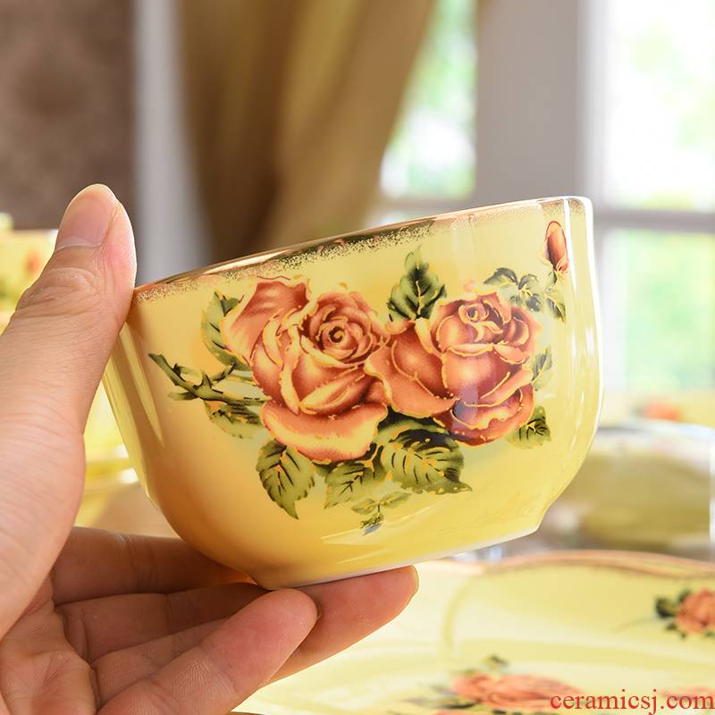European style up phnom penh bowl of household ceramics tableware series against the hot Korean creative thickening high - grade rose bowl gift pack