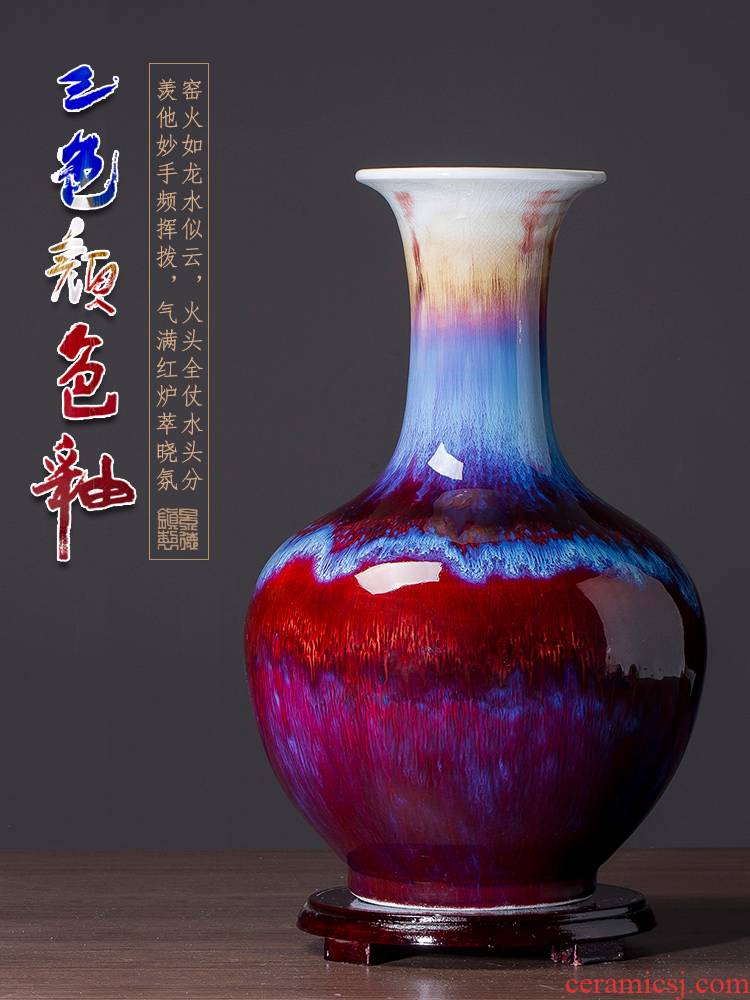 Jingdezhen, safflower glazed pottery porcelain vase sitting room place red ceramic checking antique glaze porcelain in China 463