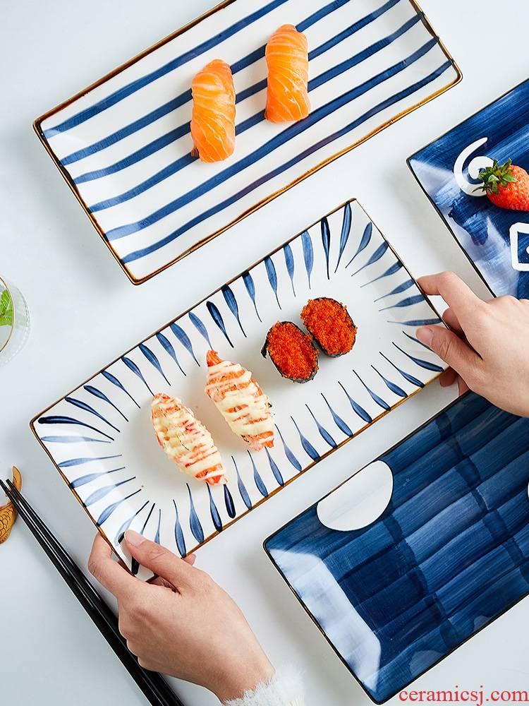 Japanese rectangle plate household dessert sushi tray web celebrity creativity tableware beefsteak ins wind plate