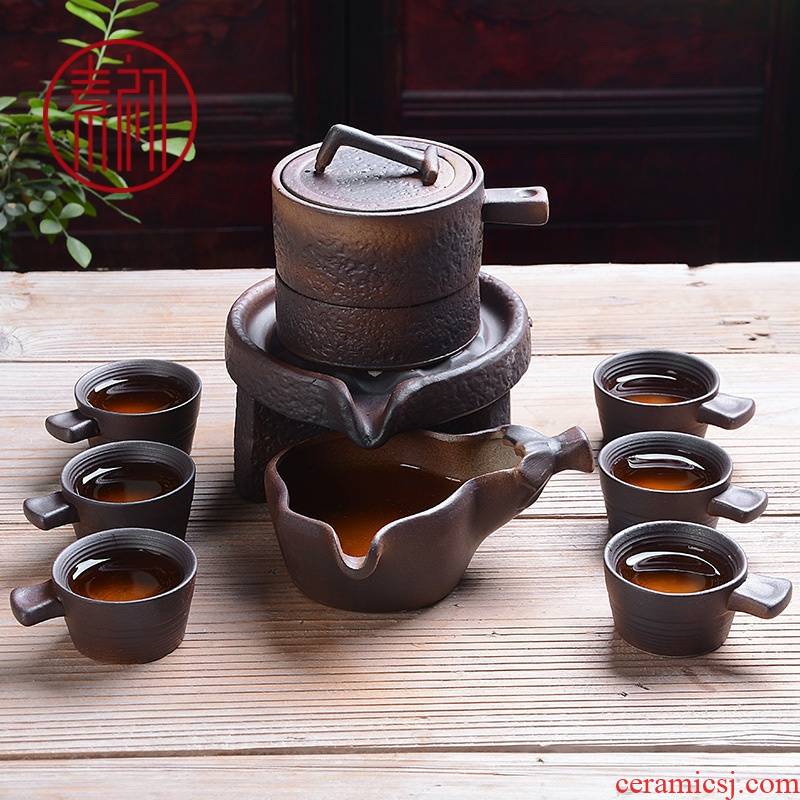 Element in the early half automatic kung fu tea set ceramic home, lazy people make tea millstones creative gift set tea service