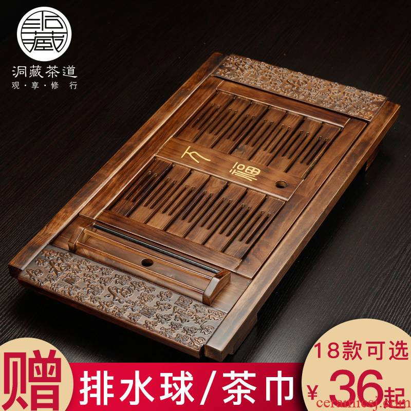 In building solid wood tea tray household bamboo kung fu tea sets tea tray saucer contracted water tray drawer drainage