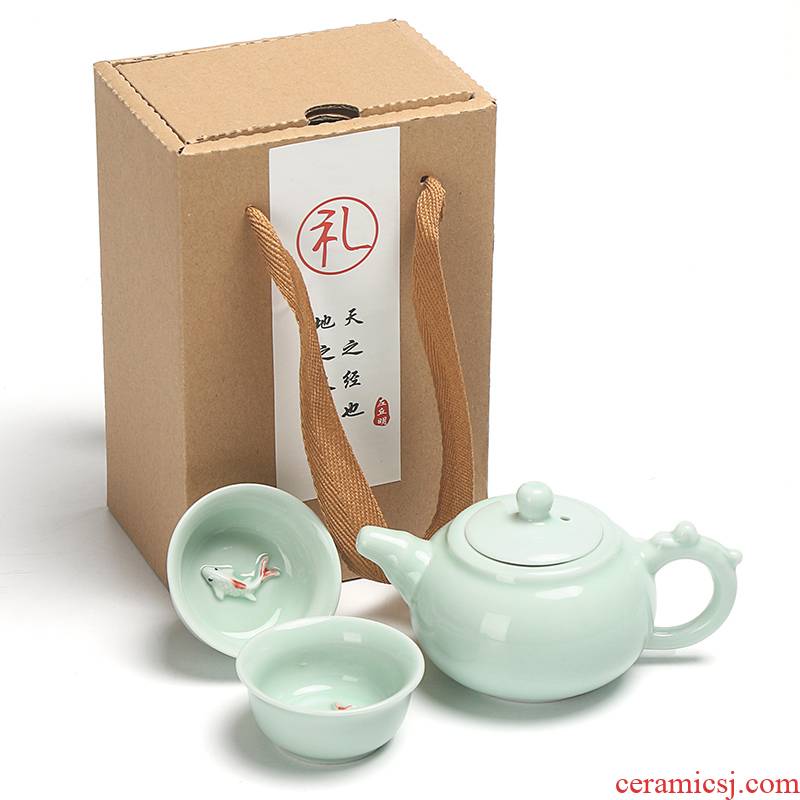 Element at the beginning of dehua ceramic celadon gift box kung fu tea LOGO custom wholesale little teapot teacup travel sets