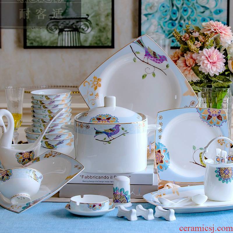 Hold to guest comfortable jingdezhen ceramic tableware suit European dishes dish 60 heads of household gift set