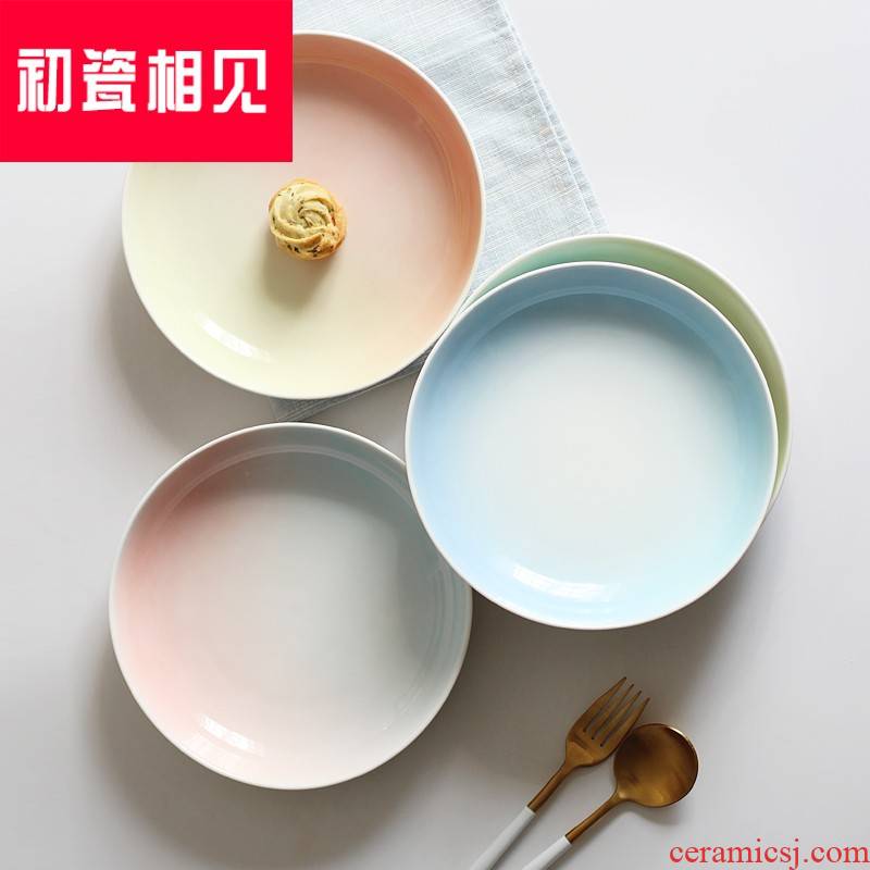 Porcelain meet each other at the beginning of the gradient creative steak ceramic plate tray household food dish dishes dumplings cake dish food dish