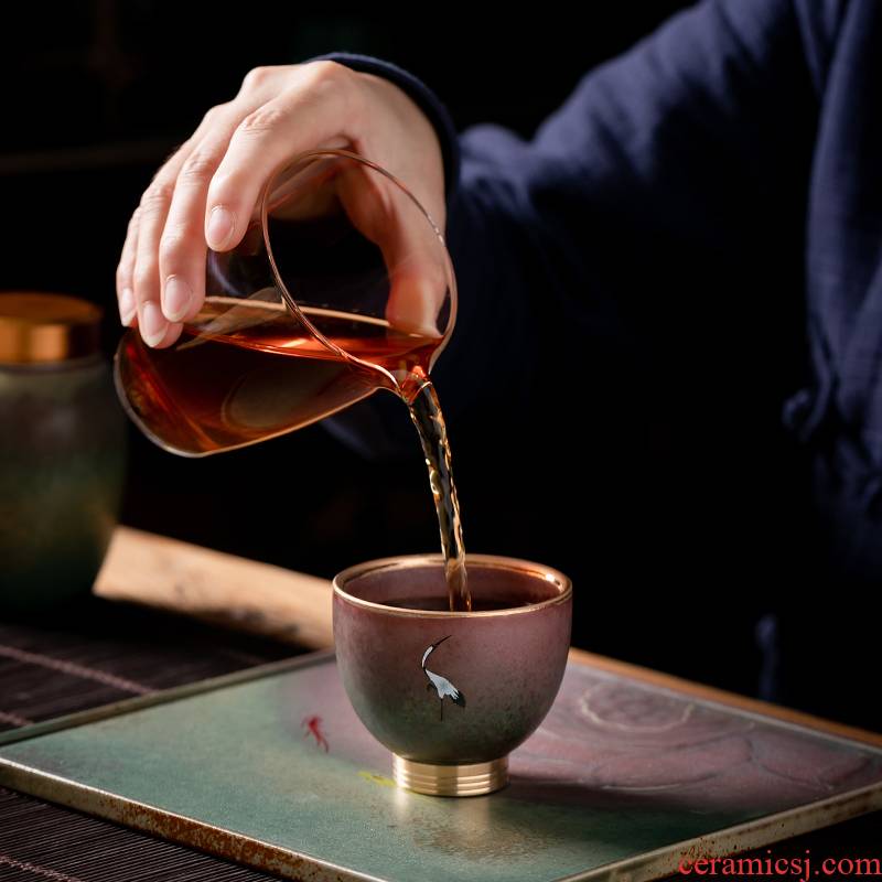 Fujian and ceramic biscuit firing cups as retro tea sample tea cup, master cup single cup domestic copper bottom kung fu tea set