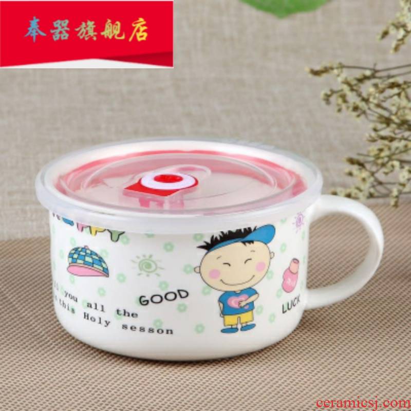 Ceramic seal beakers with cover noodles soup cup large bowl students order breakfast lunch box glass cup