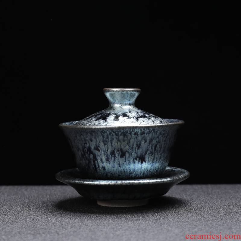 Poly real (sheng baihua oil droplets jianyang built red glaze cup bowl variable only three tureen large kung fu tea set