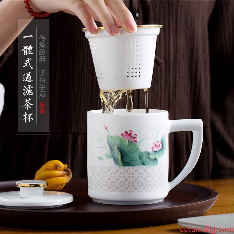 Jingdezhen up the fire which hand - made home office cup with cover and exquisite ceramic tea cups filter mugs