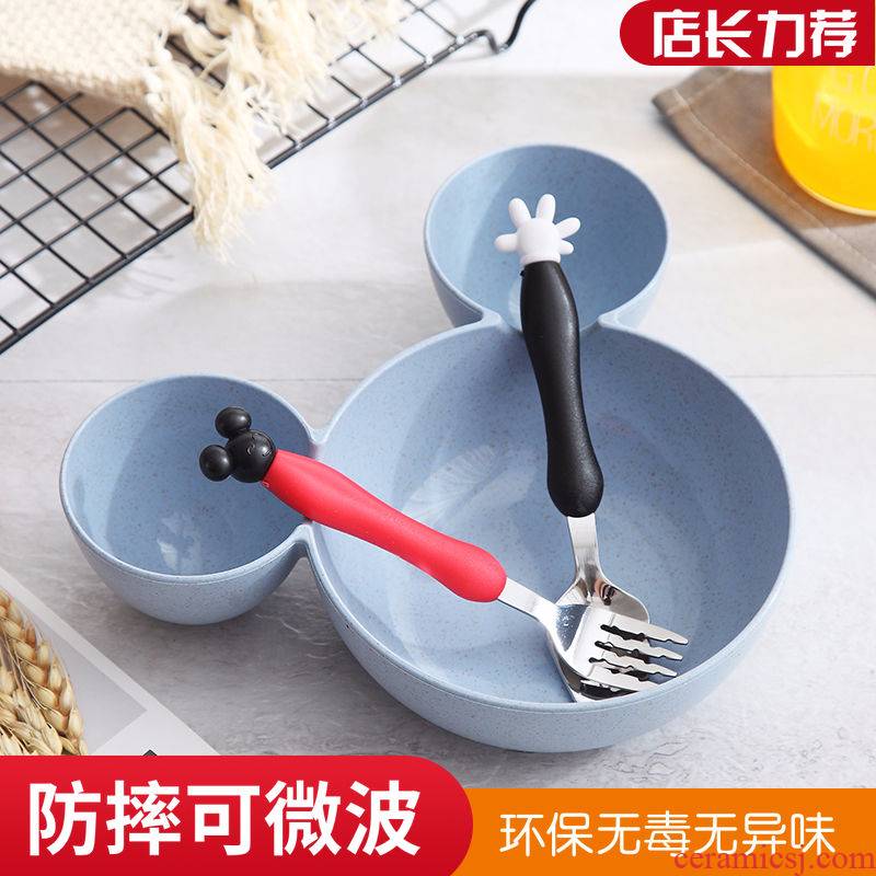 Y wheat straw tableware express cartoon mickey bowl sets of household children eat baby rice bowl bowl from the plastic