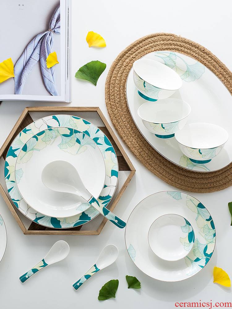 Jingdezhen tableware suit Korean dishes suit creative household ceramic bowl European - style ipads porcelain bowl chopsticks plate