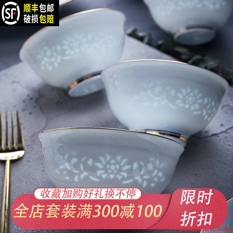 Jingdezhen and exquisite porcelain tableware suit Chinese high - grade bowls bowl chopsticks dishes suit household sapphire dishes contracted
