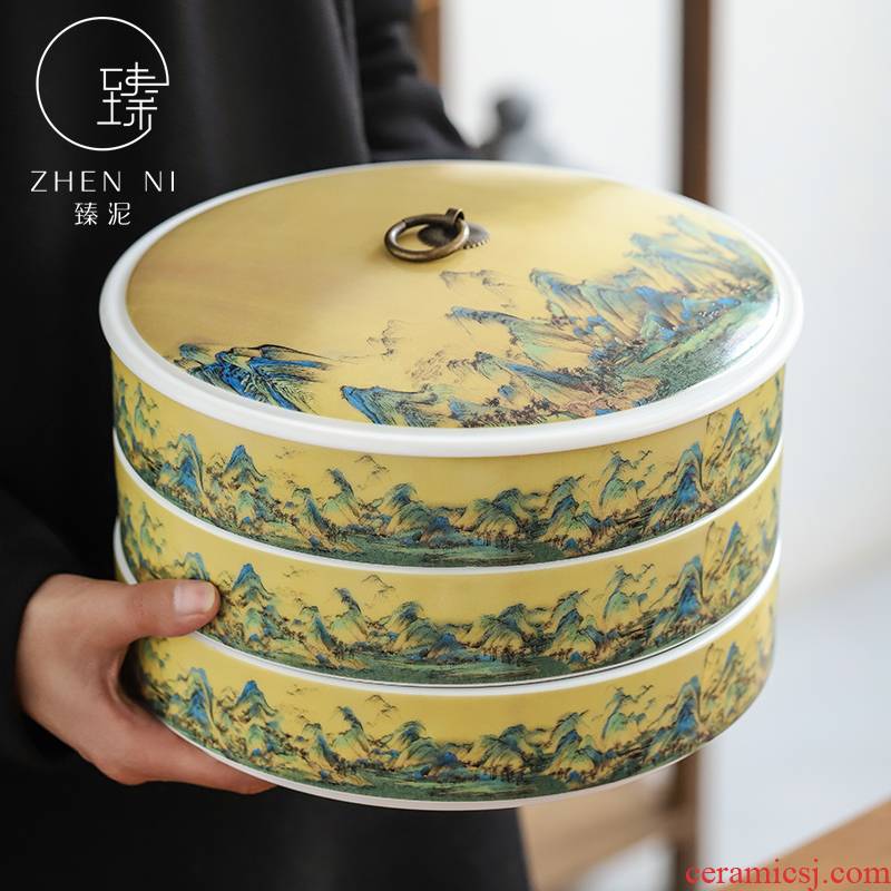 By mud li jiangshan Chinese wind puer tea boxes, tea cake store caddy fixings receive large ceramic multilayer storage