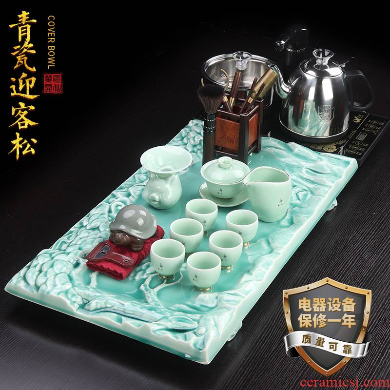 Artisan fairy celadon teacup tea sets tea tray tureen suits for home sitting room kung fu tea tea table