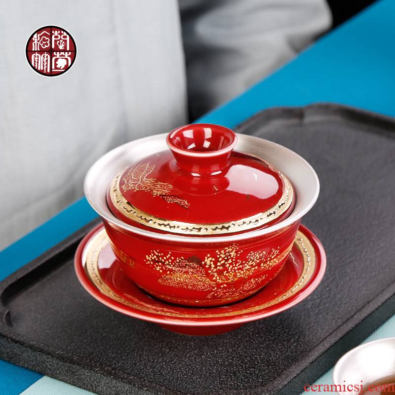 Jingdezhen Chinese style restoring ancient ways ruby red tureen home three cups to a single red wedding Chinese style wedding to bowl
