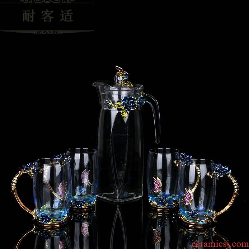 Hold to guest comfortable colored enamel high - capacity household drinking water kettle flowers crystal glass cups
