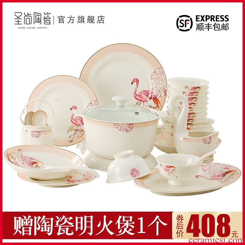 Ipads China tableware suit dishes with Korean cartoon small pure and fresh and contracted jingdezhen ceramic dishes set combination