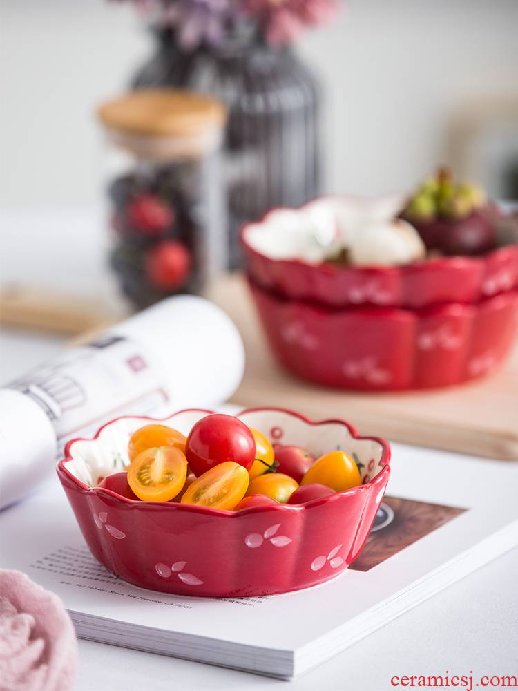 Cherry ceramic bowl express girl heart hand - made tableware Japanese creative household fruit salad small bowl of cereal for breakfast