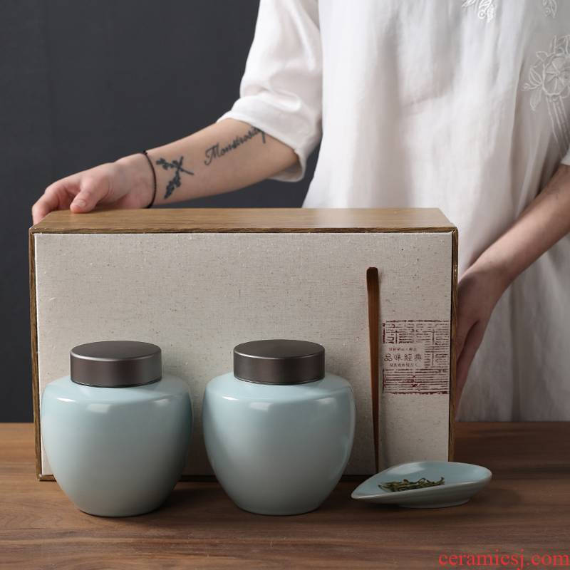 Ceramic tea pot I your up medium double pot taking double seal pot half jins of green tea packaging Logo customization
