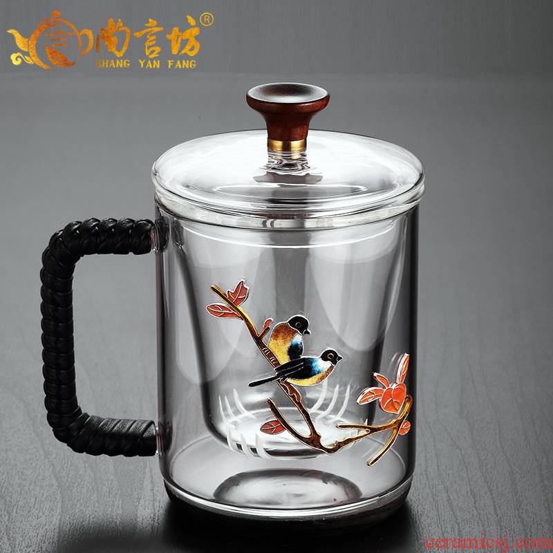 It still fang glass tea cup tea cups separation filter three cup upset heat - resistant office to take the cup