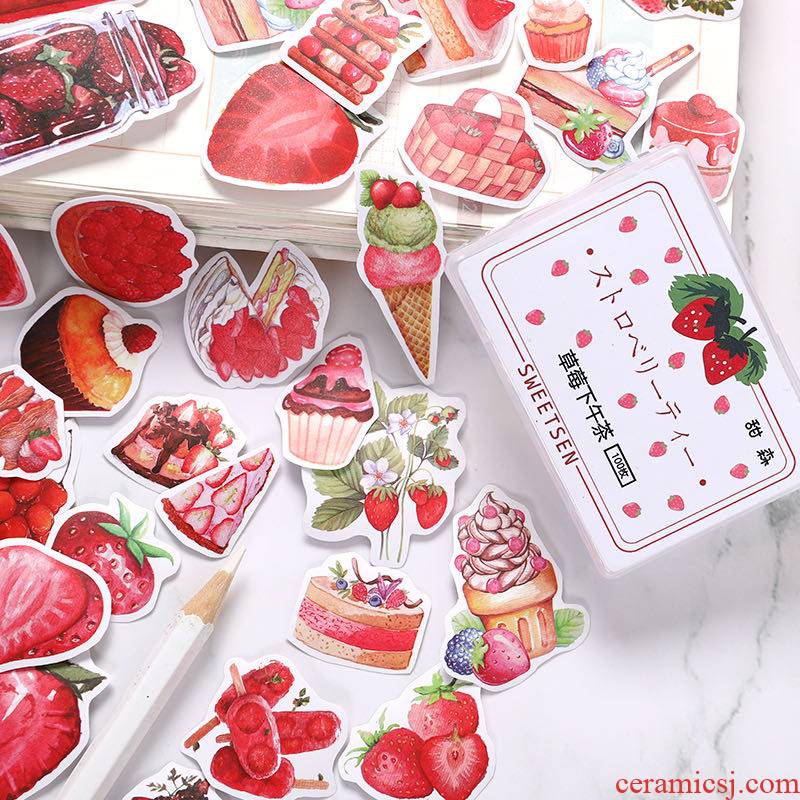 100 don 't repeat hands account becomes sweet strawberry tea lovely girl heart stickers hand zhang diary album mobile notebook computer decorative stickers paste dessert cake