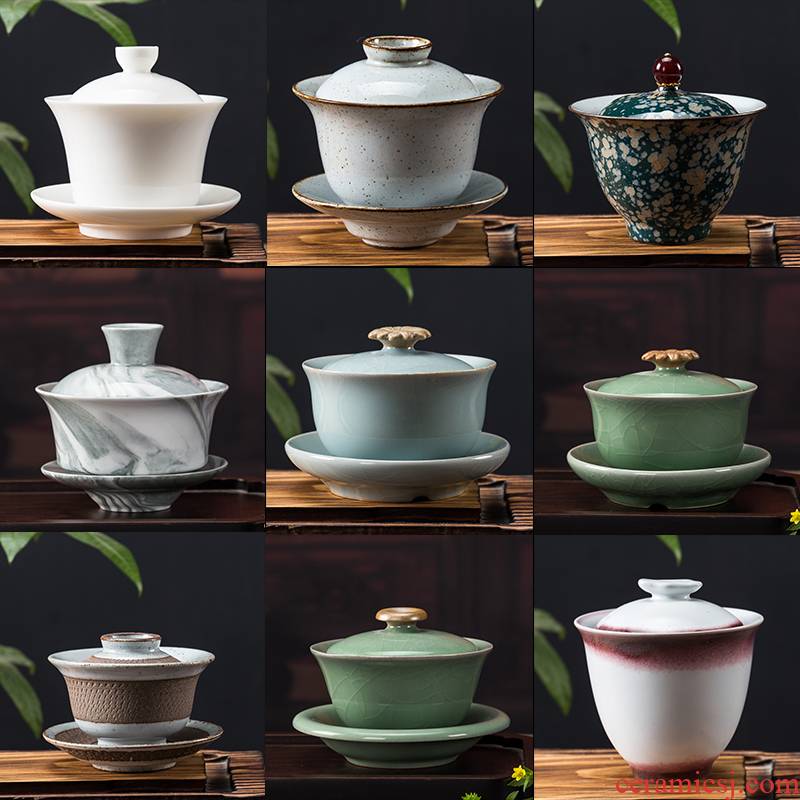 Tureen single tea bowl small coarse TaoGe retro white porcelain up only three best tea, kung fu tea set home