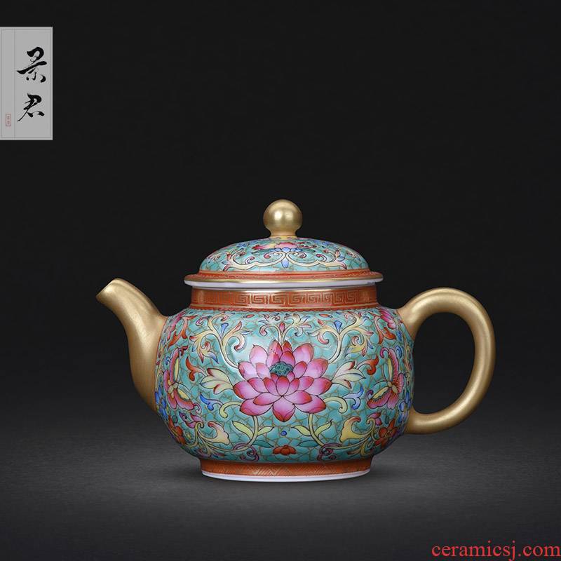 Jingdezhen ceramic teapot kung fu hand draw a hoard of green space around flowers butterfly little teapot all hand colored enamel tea sets