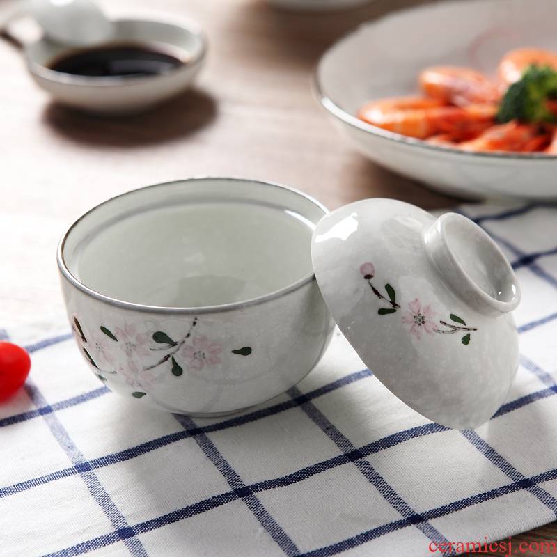 Jingdezhen under high temperature and glaze color ceramic snow sakura, hand - made 4.5 inch tureen stew ceramic hose insulation cover