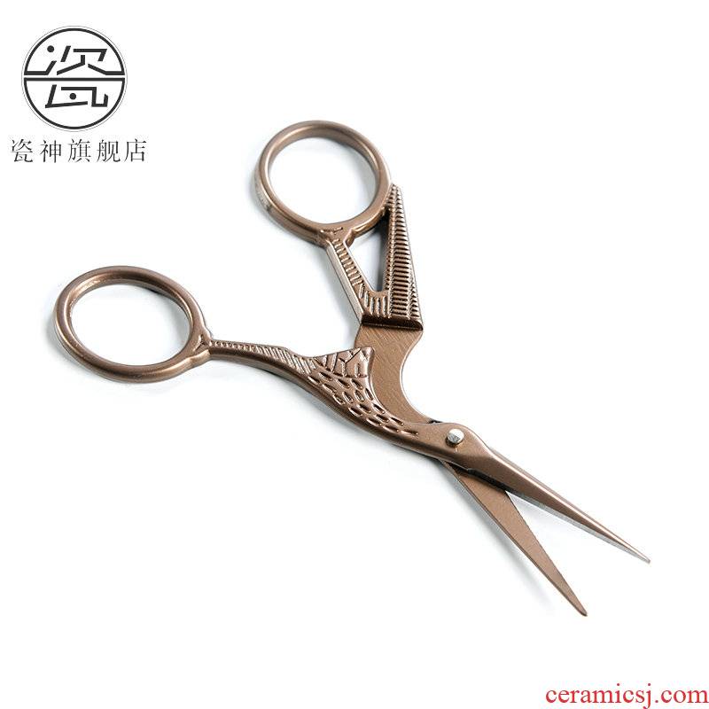 Porcelain tea god cut small retro ChaZhen scissors tea accessories scissors cut craft tea tea of titanium coating knife