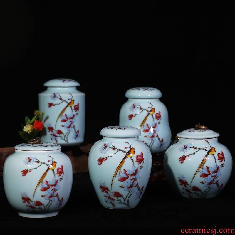 Shadow celadon jingdezhen ceramics powder enamel creative caddy fixings seal storage candy jar handicraft furnishing articles