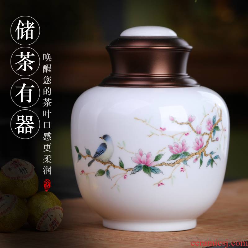 Jingdezhen blooming flowers tea pot seal pot large ceramic household pu 'er half jins to storage POTS with cover