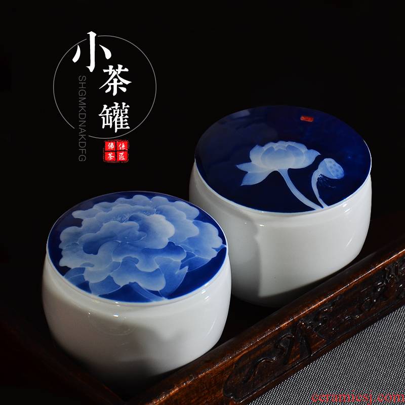 Twenty - four apparatus of jingdezhen blue and white porcelain hand draw the mini caddy fixings small seal storage jar travel tea set