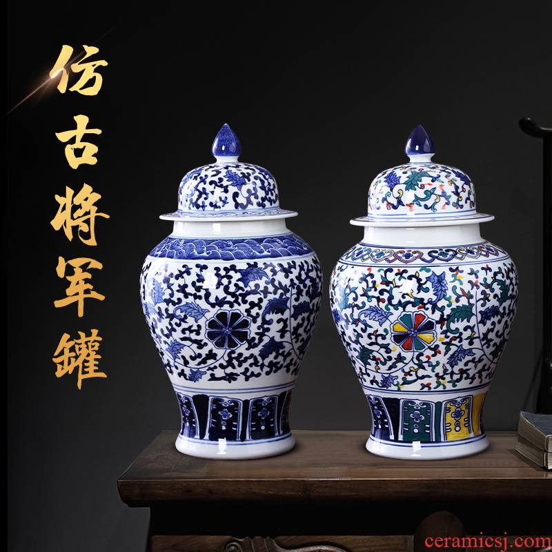 Jingdezhen ceramics tea pot large blue and white porcelain vase general furnishing articles household receive storage tank accessories