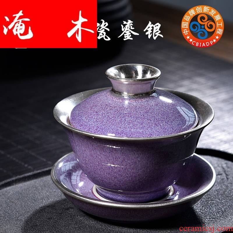 Flooded solid wood, ceramic coppering. As silver tureen your up with jun porcelain household kung fu tea tea set three bowl tea cups