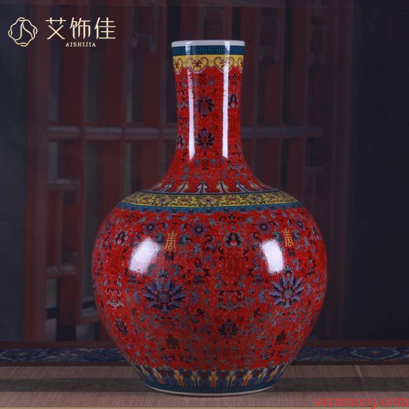 A ceramic vase furnishing articles red live colored enamel large tree home porch decoration decoration gifts
