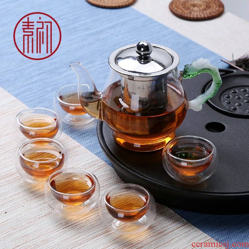 High temperature resistant stainless steel tank transparent mercifully kung fu tea scented tea glass ceramics glass teapot set on sale