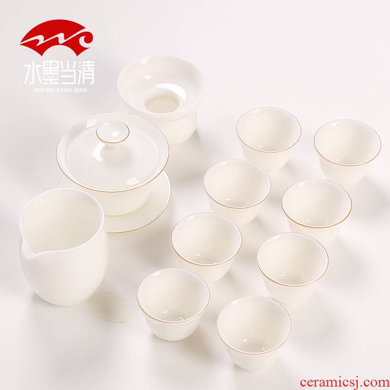 High white porcelain creative kung fu tea set thin foetus tea tureen ceramic cups office furnishing articles, informs jade porcelain