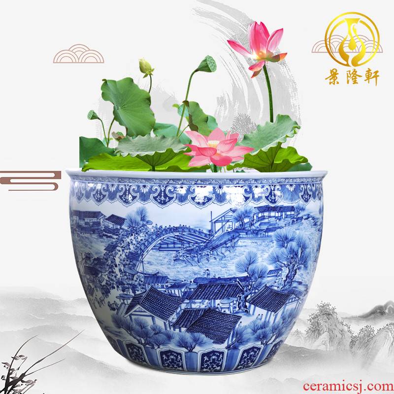 Blue and white ceramic packages mailed to heavy tank 1 m 2 tank porcelain jar water lily basin big bowl lotus lotus cylinder cylinder cylinder tortoise