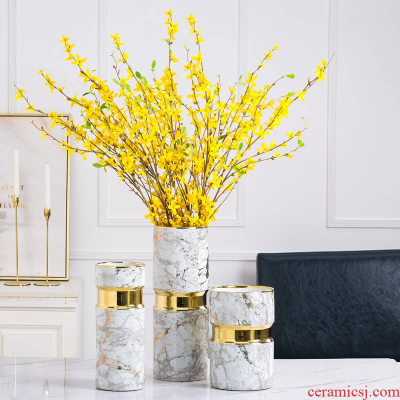 New Chinese style light key-2 luxury furnishing articles American ceramic vase Europe type vertical tube wide caliber dry flower arranging flowers sitting room adornment water raise