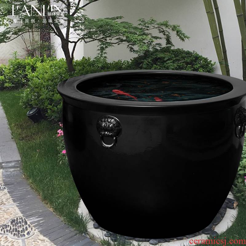 Jingdezhen ceramic cylinder hotel household decorative courtyard planting a large cylinder fish pond garden tortoise water lily pot cylinder