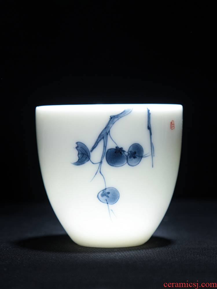 Poly real (white porcelain hand - made lotus masters cup a single scene of household ceramics kung fu tea tea sample tea cup