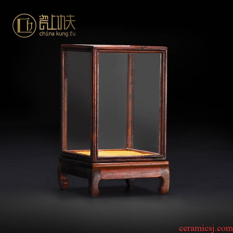 Red rosewood dust cage cover glass crafts treasure solid wood antique display cover furnishing articles base