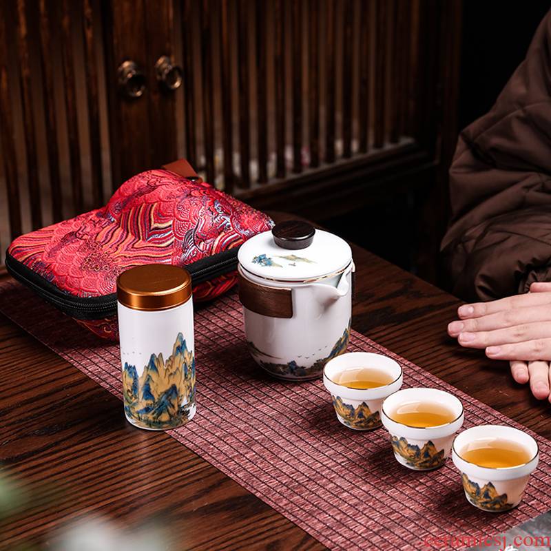 Travel tea set crack cup on - board, kung fu is suing swimming teapot with a pot of four cups of portable ceramics