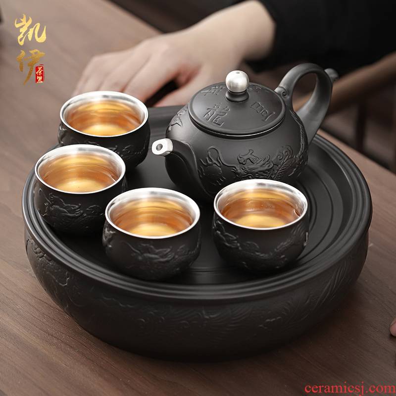 Undressed ore violet arenaceous silver tea set in extremely good fortune coppering. As box set of ceramic kung fu tea teapot household silver cup